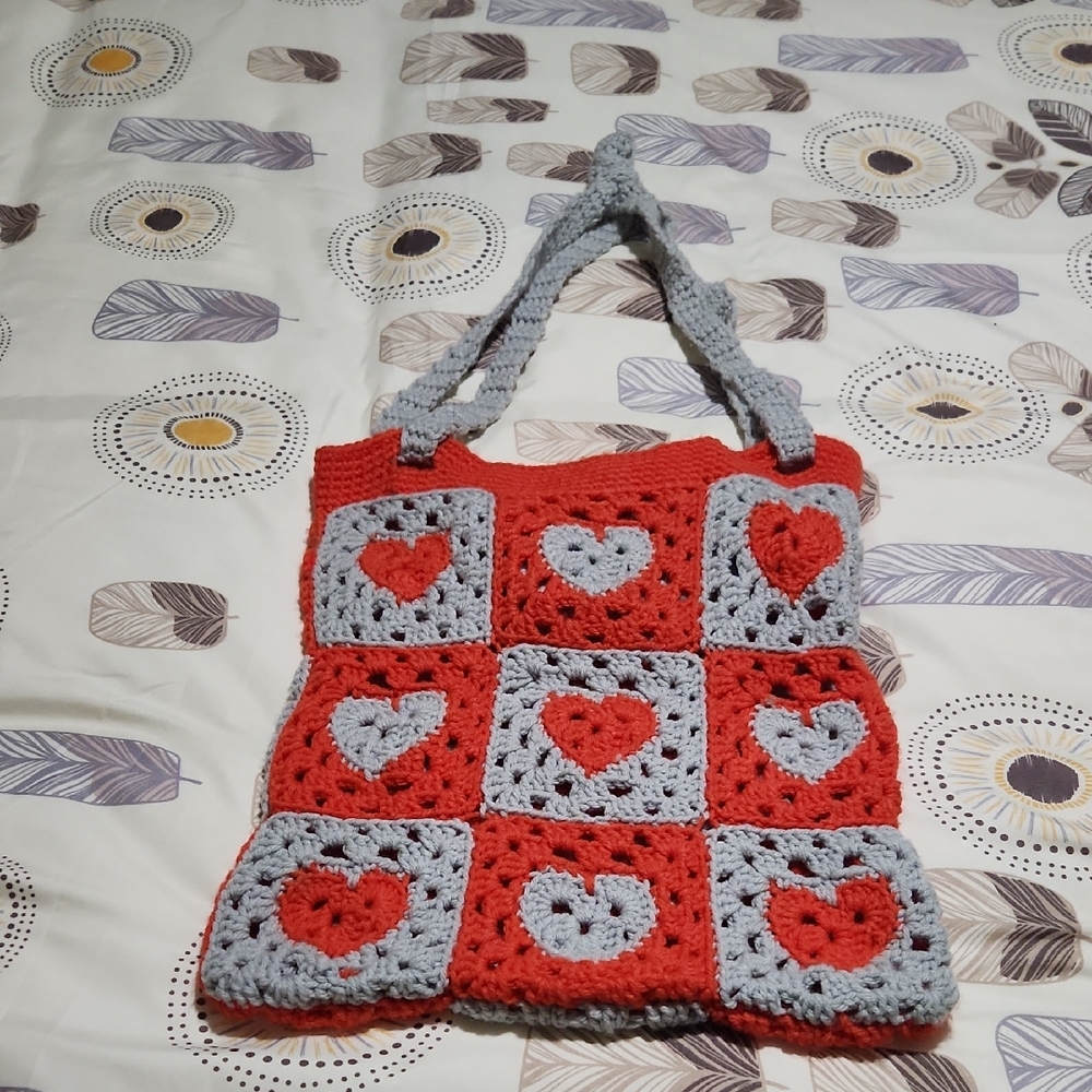 ***SALE 2 for $25*** Handcrafted Red and Gray Crochet Tote Bag